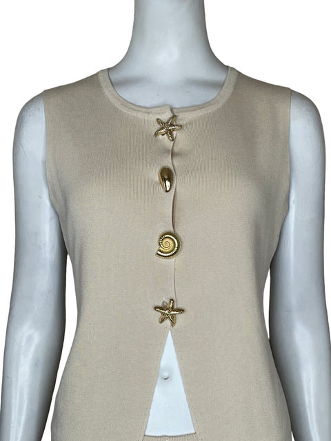 Conjunto Chic Apliques Wide-leg Beige - Talla L