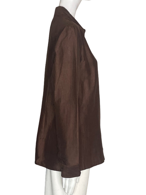 Camisa Donna Karan Satinado Manga larga Marrón - Talla 10
