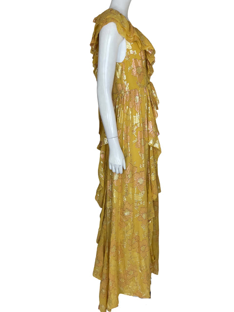Vestido De Fiesta Ulla Johnson Cuello v Metalizado Amarillo - Talla M