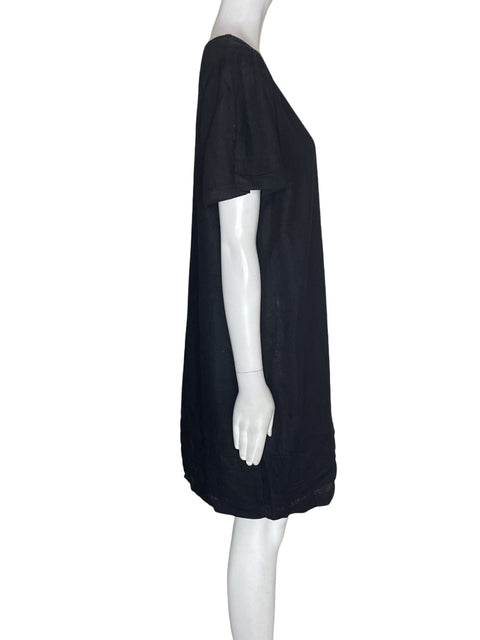 Vestido Nicole Miller de Lino Midi Manga corta Negro - Talla M