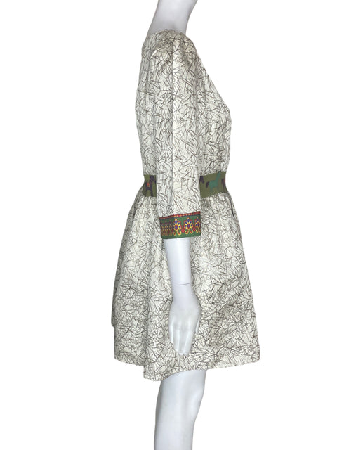 Vestido Chun Mei Na Estampado Abullonado Beige - Talla M