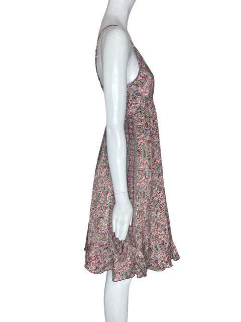 Vestido Made In India de Seda Estampado Tiras Rosado - Talla S