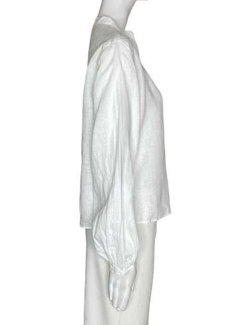Blusa Polo Ralph Lauren de Lino Cuello v Manga corta Blanco - Talla 2