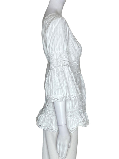 Blusa Nanette Lepore de Algodón Ruchas Tejidos Blanco - Talla 4