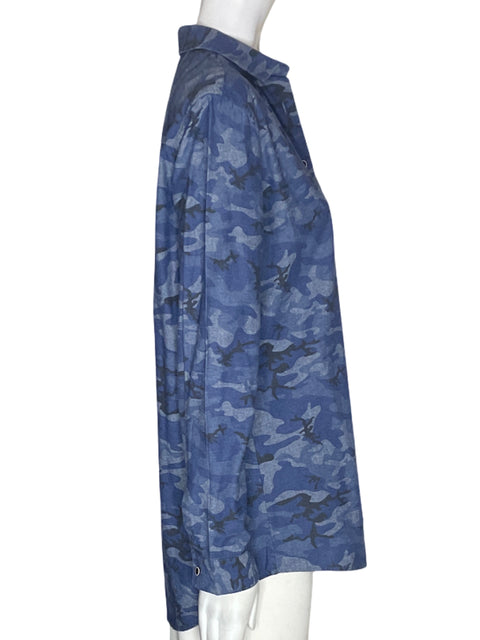 Camisa Atm de Algodón Botones Estampado Azul - Talla S