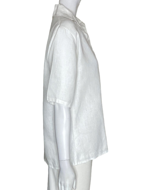 Blusa Tesoro Tps de Lino Liso Manga corta Blanco - Talla S