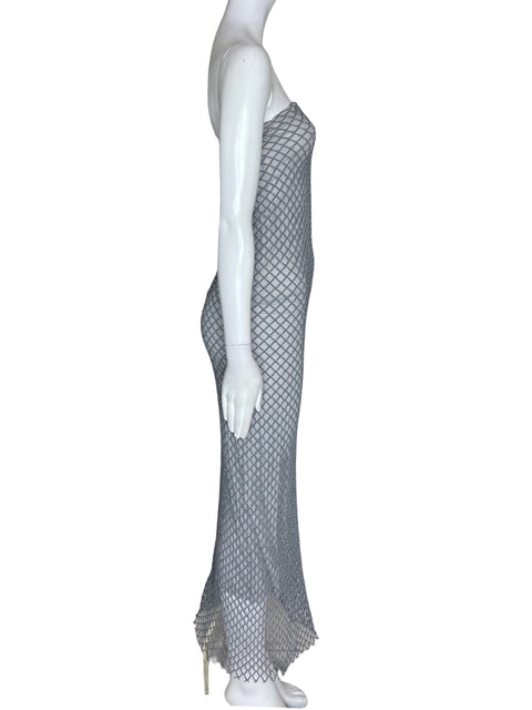 Vestido Zara Strapless Malla Gris - Talla S