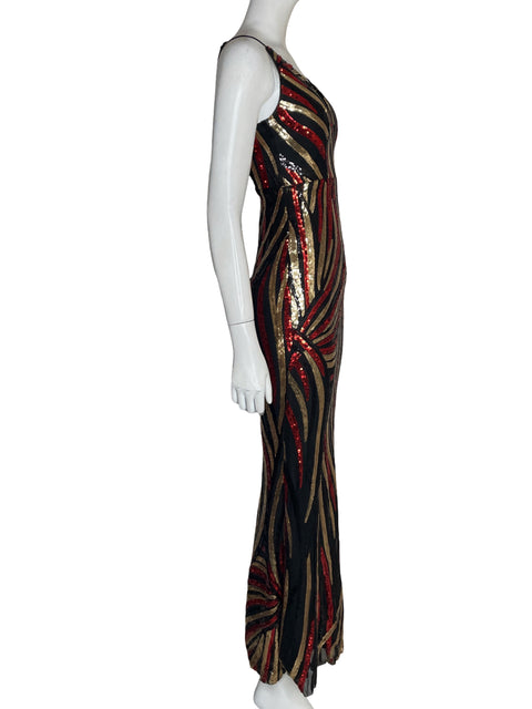 Vestido De Fiesta Kalinnu Cuello v Lentejuelas Rojo - Talla S