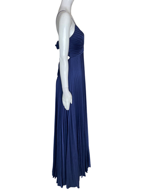 Vestido De Fiesta A.l.c Liso Plisado Azul - Talla 2