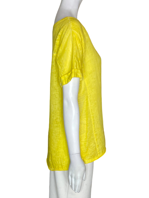 Blusa Made In Italy de Lino Suelto Manga corta Amarillo - Talla S