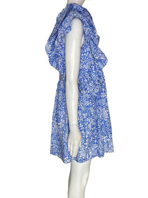 Vestido Zara de Algodón Floral Ruchas Azul - Talla S