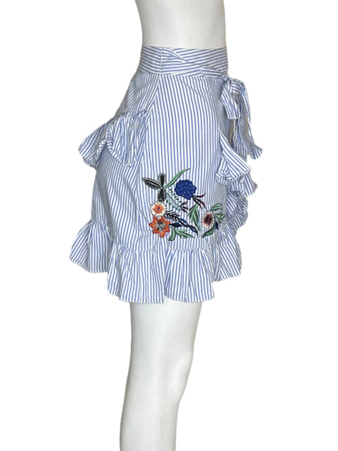 Falda Zara Apliques Ruchas Azul - Talla L