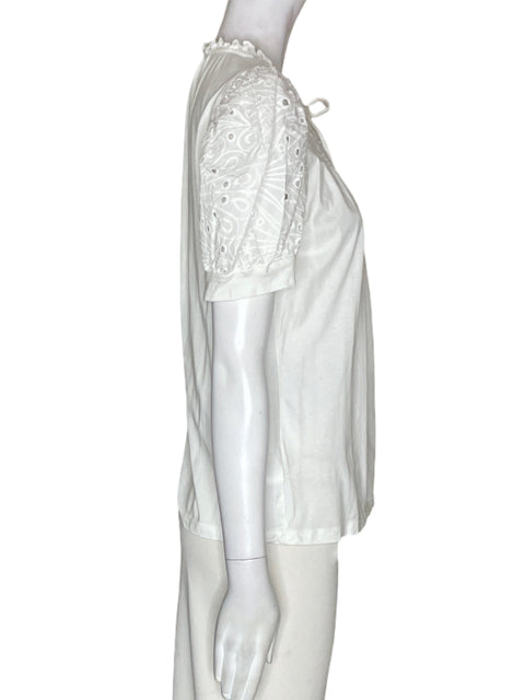 Blusa Loft de Algodón Troquelado Abullonado Blanco - Talla S