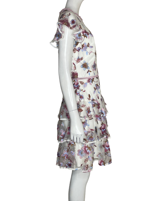 Vestido Ml Monique Lhuillier Bordado Floral Blanco - Talla 12