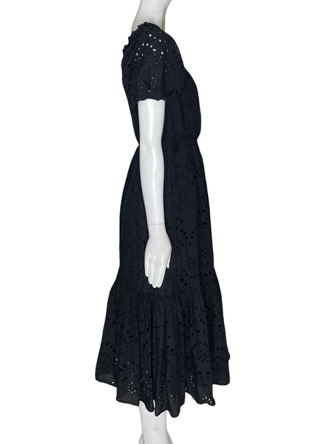 Vestido Reserve de Algodón Maxi Troquelado Negro - Talla 8