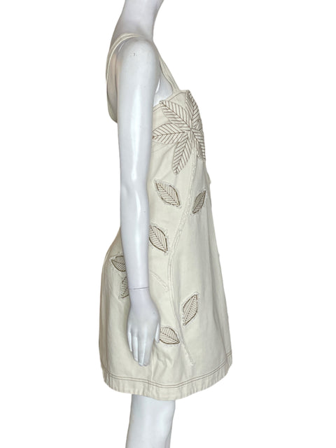 Vestido Faride de Algodón Sin mangas Apliques Beige - Talla M