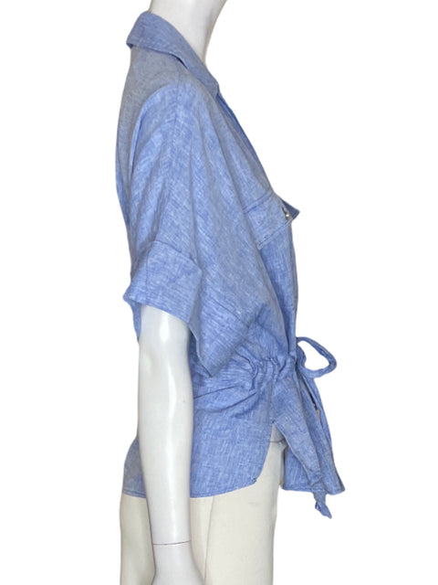 Blusa Zara de Lino Manga corta Ajustado Azul - Talla M