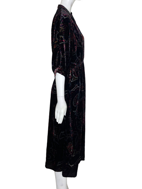 Vestido Rapsodia Terciopelo Estampado Negro - Talla S