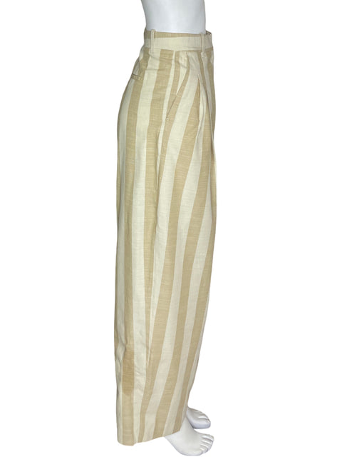 Pantalón Zara Rayas Recto Beige - Talla M