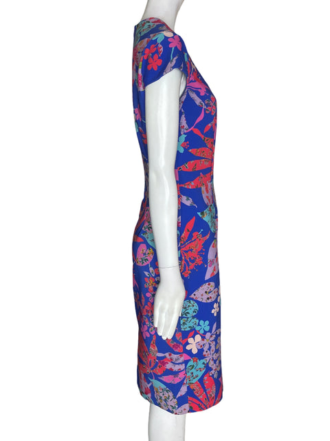 Vestido David Meister Estampado Manga corta Azul - Talla 4