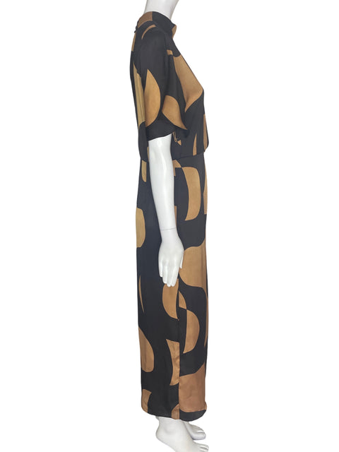 Vestido Mango Estampado Midi Marrón - Talla M