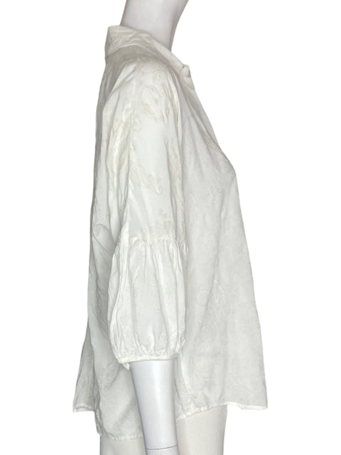 Blusa Fuera De Serie Abullonado Liso Blanco - Talla M
