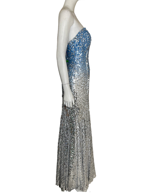 Vestido De Fiesta Morilee De Madeline Gardner Strapless Lentejuelas Azul - Talla S