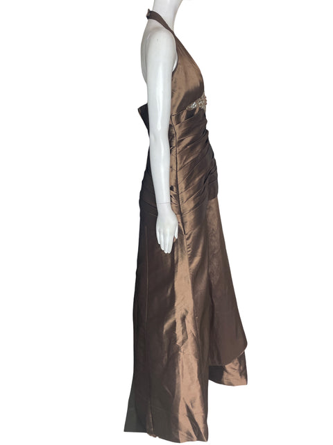 Vestido De Fiesta Camille La Vie Satinado Maxi Marrón - Talla 8