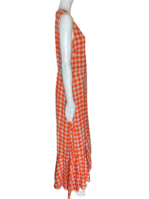 Vestido Diane Von Furstenberg Cuadros Ruchas Naranja - Talla 14