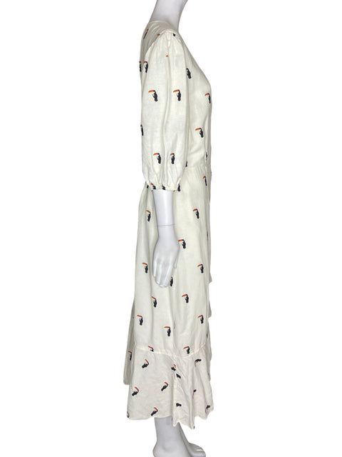 Vestido Farm Estampado Pajaro Blanco - Talla XL