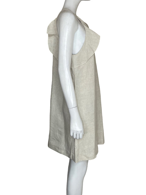 Vestido Mango de Lino Halter Vuelos Beige - Talla L