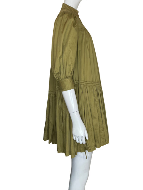 Vestido Aje de Algodón Midi Plisado Verde - Talla 8