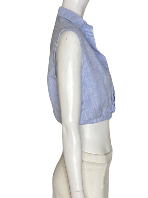 Blusa Adriana Fernandez de Lino Liso Crop Azul - Talla S