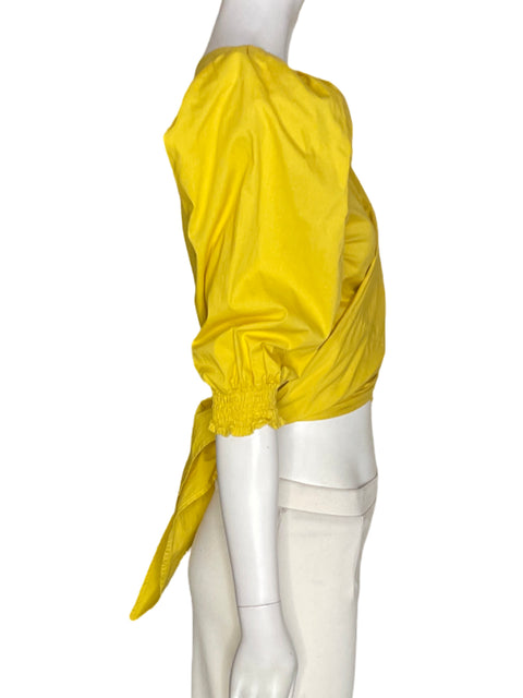 Blusa Adriana O. Tavera de Algodón Liso Cruzado Amarillo - Talla S