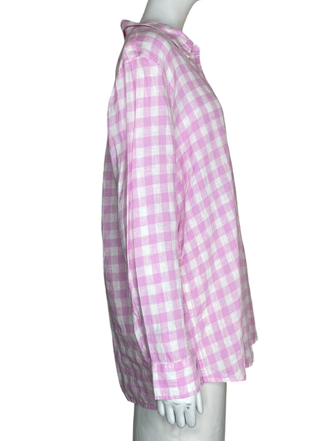 Camisa Gap de Lino Estampado Cuadros Rosado - Talla L
