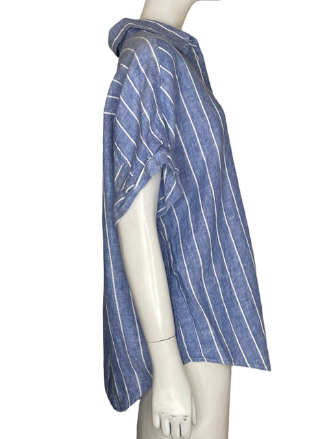Camisa Banana Republic de Lino Estampado Rayas Azul - Talla L