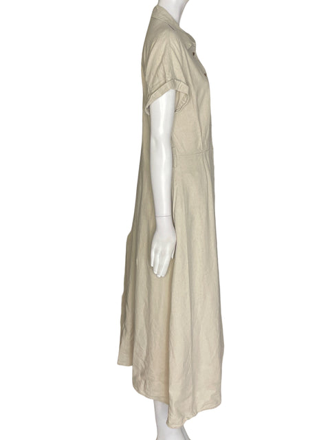 Vestido Zara de Lino Manga corta Midi Beige - Talla L