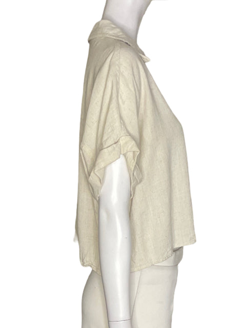 Blusa Hyfve de Lino Manga corta Cuello Beige - Talla L