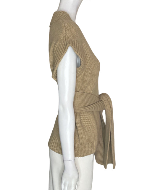Chaqueta Zara de Algodón Tejido Sin mangas Beige - Talla S