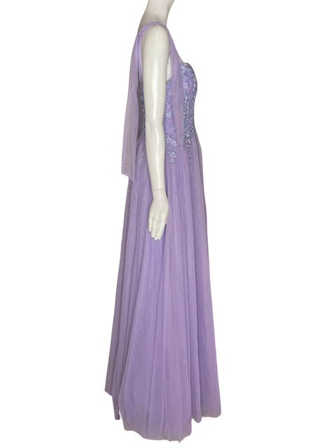 Vestido De Fiesta City Vibe Tiras Corte a Morado - Talla 8