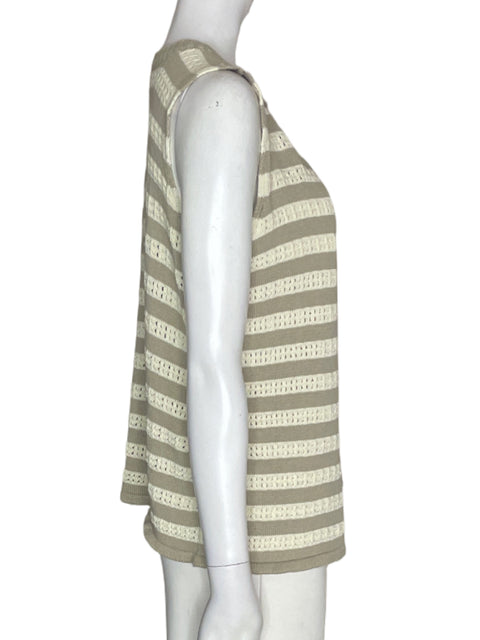 Blusa Mus & Bombon de Algodón Rayas Abierto Beige - Talla M
