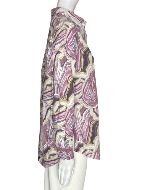 Camisa Dándara Estampado Botones Morado - Talla M