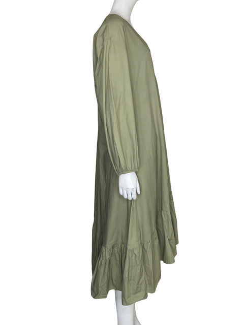 Vestido Zara de Algodón Manga larga Plisado Verde - Talla M