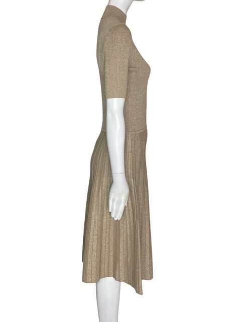 Vestido Ralph Lauren Ajustado Plisado Beige - Talla S
