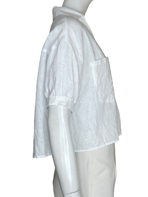 Blusa Industry de Lino Cropped Cuello v Blanco - Talla XS