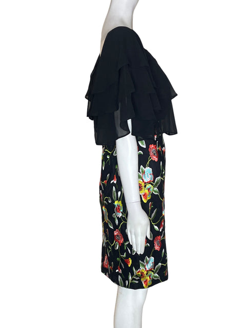 Vestido Aidan Mattox Estampado Ruchas Negro - Talla 12