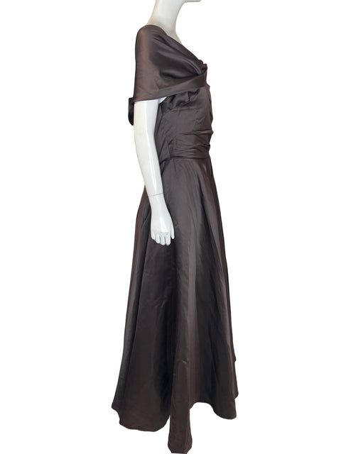 Vestido De Fiesta Tesoro Tps Maxi Satinado Marrón - Talla 12