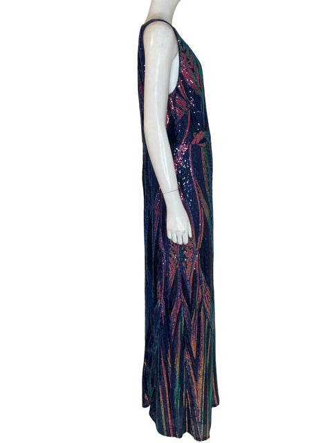 Vestido De Fiesta Tesoro Tps Cuello v Lentejuelas Azul - Talla 10