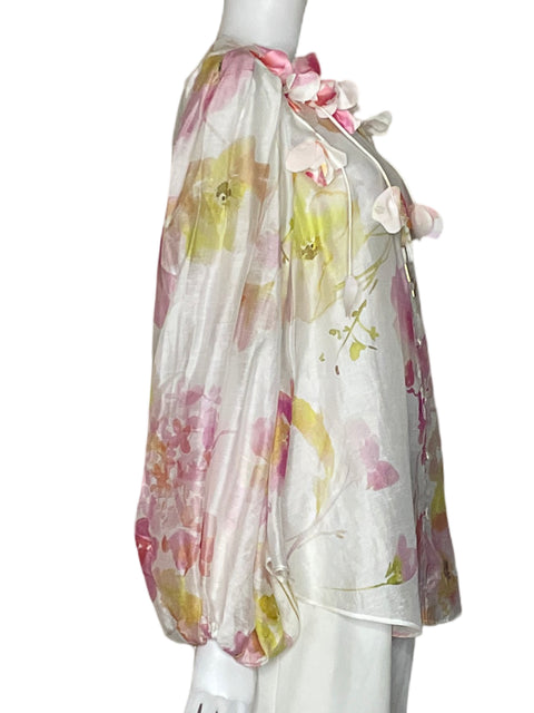 Blusa Aje Floral Relieve de Lino Rosado - Talla 8