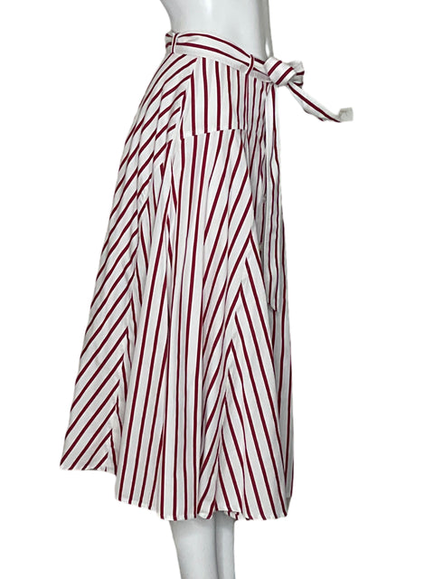 Falda Ralph Lauren Evase Rayas de Algodón Rojo - Talla 4